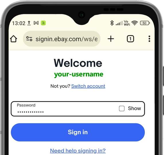 enter eBay™ password